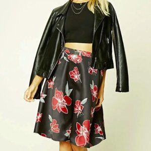 & Red Floral Print Flared